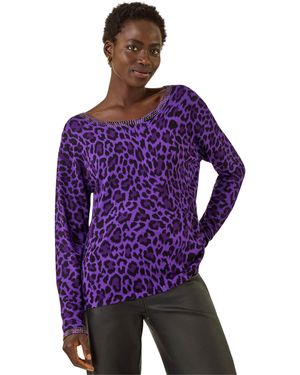 Roman Animal Print Embellished Trim Jumper - Purple