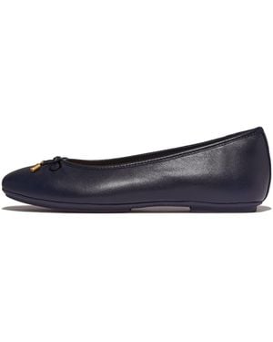 Fitflop Damespantoffels Fit Flop Delicato Bow Zacht Leer In Navy - Blauw