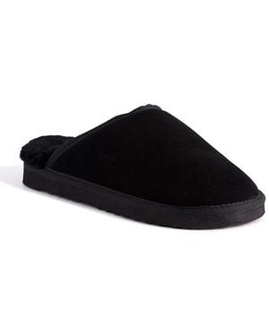 Aus Wooli "Manly" Australia Sheepskin Wool Slippers, Leather - Black