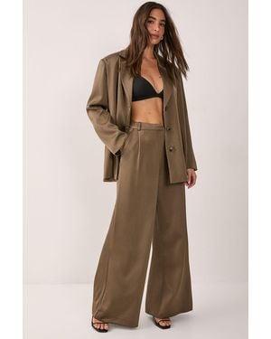 Nasty Gal Satin Pleated Tailored Trousers - Natural