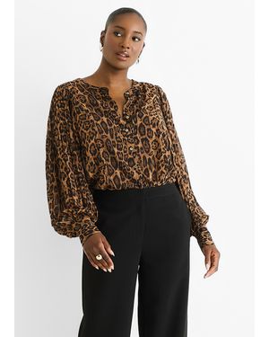 Gini London Chiffon Print Pleated Shift Shirt Blouse - Black