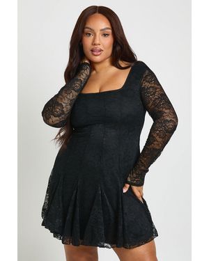 Boohoo Plus Lace Godet Skater Mini Dress - Black