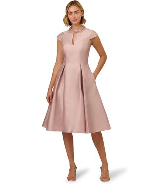 Adrianna Papell Key Hole Mikado Midi Dress - Pink