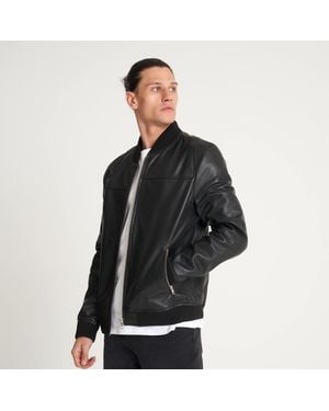 Barneys Originals Fine-Milled Leather Bomber Jacket - Black