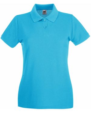 Fruit Of The Loom Ladies Lady-Fit Premium Short Sleeve Polo Shirt (Azure) Cotton - Blue