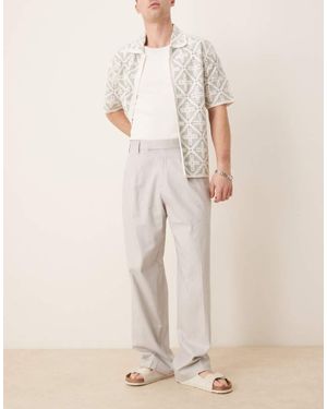 ASOS Smart Wide Leg Linen Blend Trousers With Front Pleat - Natural