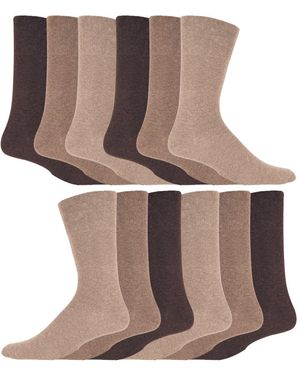 IOMI 12 Pair Multipack Gentle Grip Top Diabetic Socks - Brown