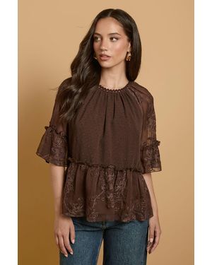 Oasis Chiffon Peplum Blouse - Brown