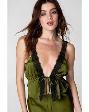 Nasty Gal Satin Lace Trim Top - Green