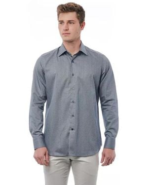 Bagutta Dress Shirt Printed Slim Fit - Blue