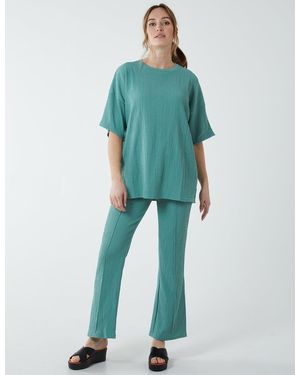 Blue Vanilla Waffle Trouser And T-Shirt (Set) - Blue