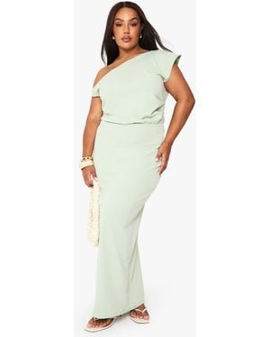 Boohoo Plus Rouched Asymmetric Maxi Dress - Green