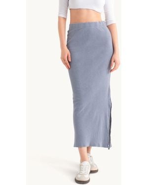 Hiccup Mid Rise Elastic Waist Basic Midi Skirt - Blue