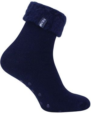 THMO 1 Pack Soft Plush Lined Slipper Bed Socks - Blue