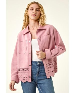 Roman Faux Suede Cut Out Shacket - Red