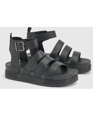 Oasis Honour Faux Leather Multi Strap Footbed Chunky Wedge Sandals - Black