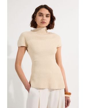 Karen Millen Stitch Detail Knit Top - Natural