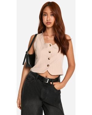 Boohoo Pinstripe Square Neck Crop Waistcoat - Black