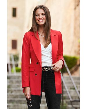 Sosandar Tuxedo Blazer Jacket With Buttons - Red