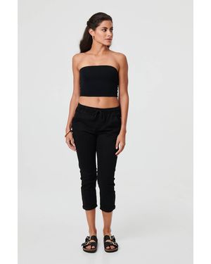 Izabel London High Waist Skinny Cropped Trousers - Black