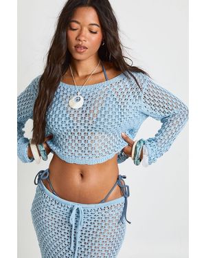 Boohoo Crochet Slouchy Beach Crop Top - Blue