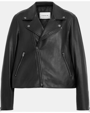 COACH Leather Moto Jacket - Black