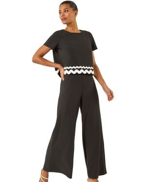 Roman Ric Rac Trim Stretch Jumpsuit - Black