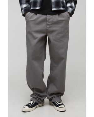 BoohooMAN Tall Relaxed Fit Half & Waistband Washed Twill Trouser - Grey
