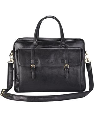 Infinity Leather Genuine Laptop Satchel Messenger Crossbody Shoulder Bag - Black
