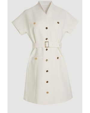Karen Millen Textured Compact Stretch High Neck Belted Mini Dress - Natural
