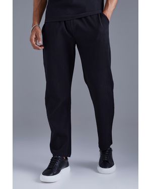 BoohooMAN Elasticated Waist Tapered Fit Pleated Trouser - Blue