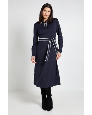 Wallis Ponte Collar Contrast Midi Dress - Blue
