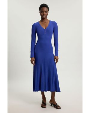 Karen Millen Knit Pointelle Stitch Detail Midi Dress - Blue