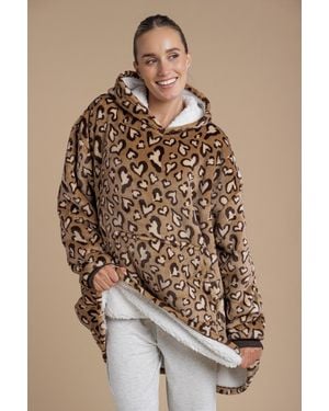 Tokyo Laundry Heart Leopard Print Hooded Blanket - Brown