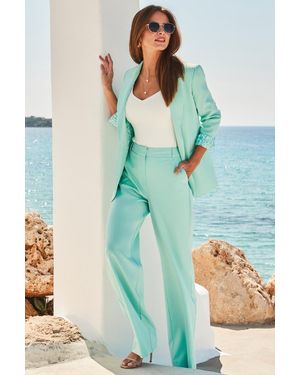 Sosandar Mint High Waisted Wide Leg Trousers - Blue