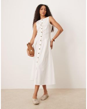 ASOS Slash Neck Button Down Waistcoat Midi Dress - Natural