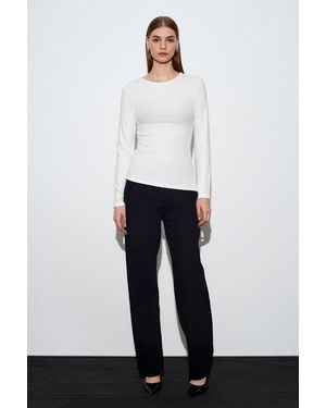 Dilvin Slim Fit Long Sleeve Jersey Blouse - White