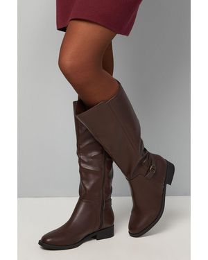 Good for the Sole Cranberry Wide Fit Buckle Detail Riding Boots - Brown