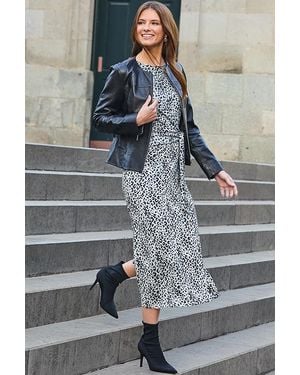 Sosandar Animal Print Tie Side Midi Dress - Grey