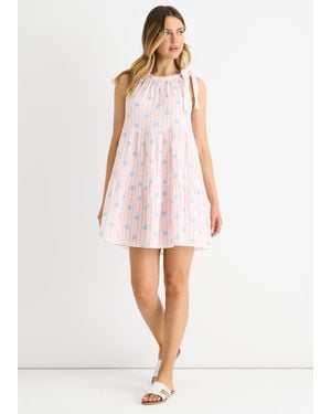 Gini London Floral Stripe Cotton Tie Summer Mini Dress - Pink