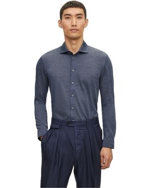 BOSS Collared Neck Long Sleeve Regular Fit Shirt - Blue
