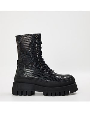 Steve Madden Coast Snake Patterned Platform Boots - Black