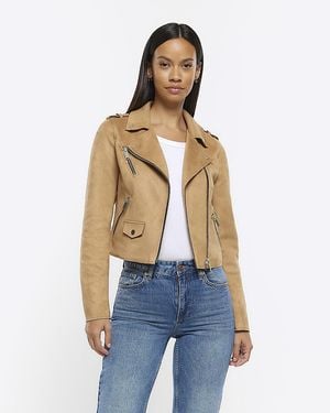 River Island Brown Faux Suede Biker Jacket - Blue
