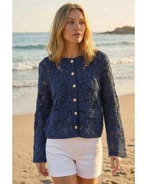 Roman Crochet Knit Jacket - Blue