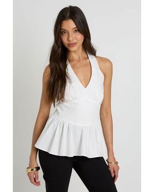 Boohoo Halter Poplin Peplum Top - White