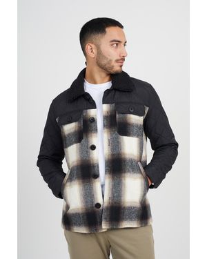 Brave Soul Checked Jacket With Sherpa Collar - Grey