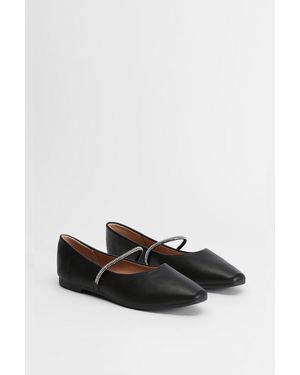 Oasis Eloise Faux Leather Diamante Strap Ballerinas - Black