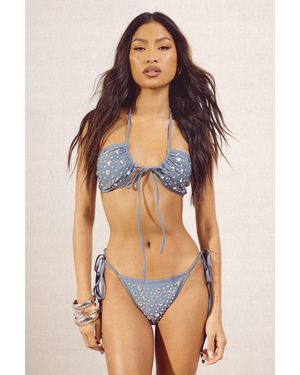 Boohoo Studded Bandeau Bikini Top And Tie Side Bottom - Grey