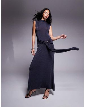 ASOS High Neck Slinky Maxi Dress With Snake Hardware Trim - Blue