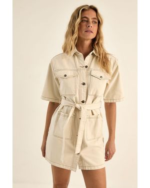 Nasty Gal The Utility Denim Short Sleeve Belted Shirt Dress - Natural